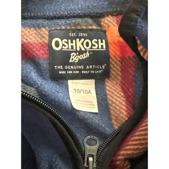Oshkosh Fleece Plaid Jacket  Zip Up Unlined Lightweight Blue Red Unlined Size 10 - Picture 5 of 6
